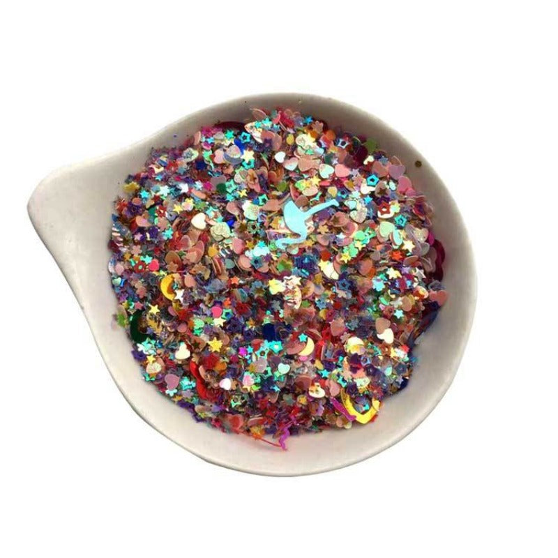 Wholesale 35g mixed color five-star peach heart leaves, maple leaves, flower glitter, slime crystal mud, drip glue, handmade DIY material